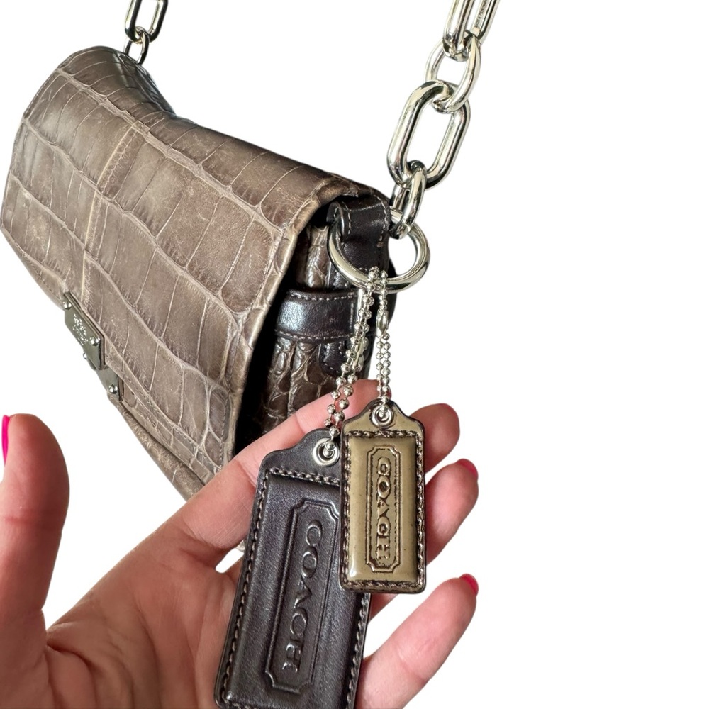 Coach Legacy Croc Embossed Leather Shoulder Bag Brown Chain Strap - Picture 2 of 14